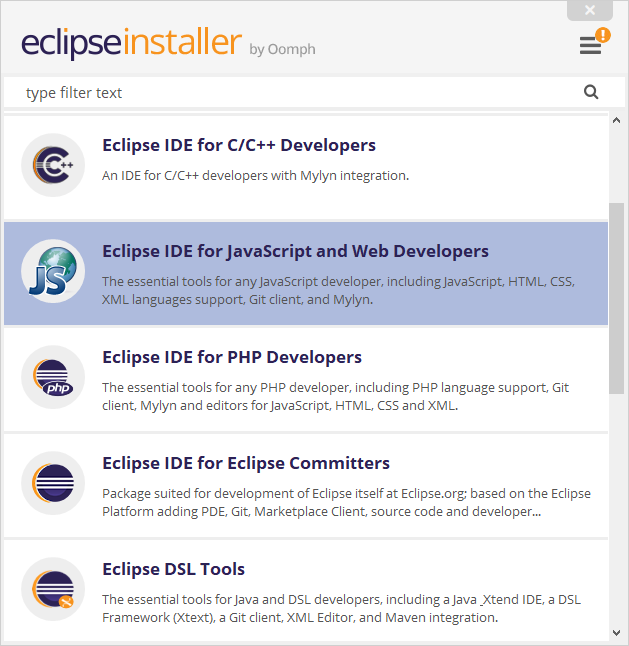 Eclipse IDE for JavaScript and Web Developersを選択
